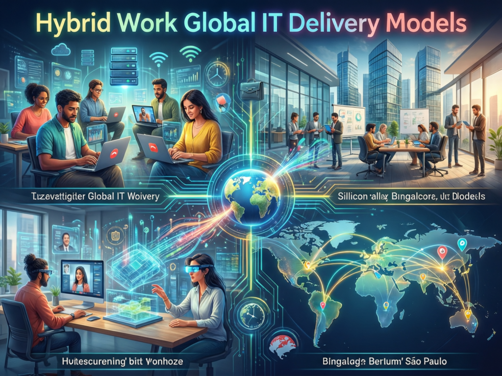 Global IT delivery models for hybrid work including onshore, nearshore and offshore teams