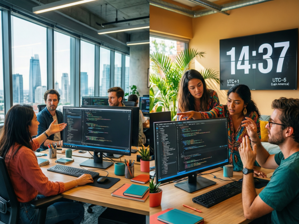 Nearshore software development teams in Europe and Latin America collaborating with US and UK companies