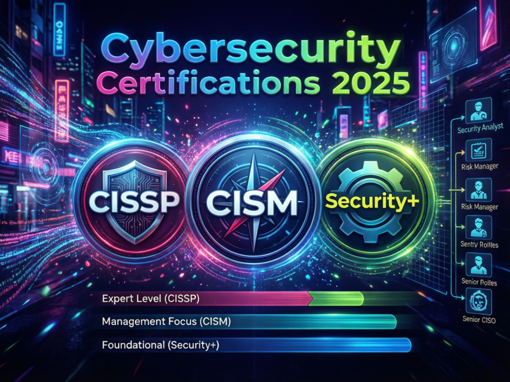 Cybersecurity certifications 2025 such as CISSP, CISM and CompTIA Security+