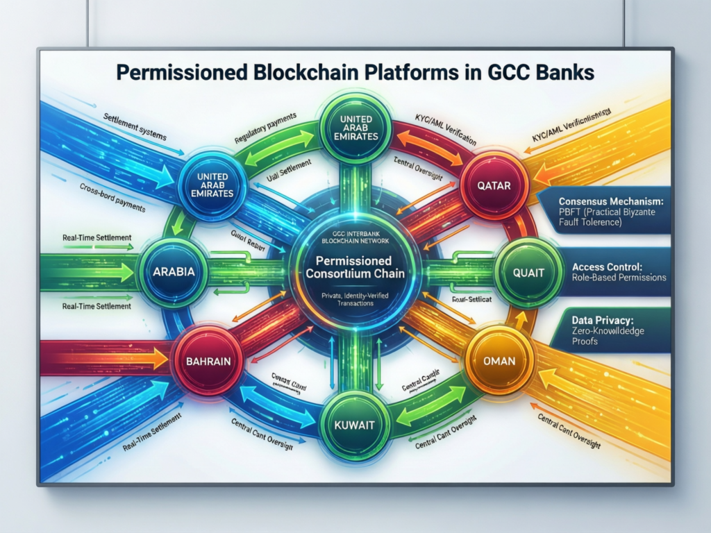 diagram of permissioned blockchain platforms for GCC banks and regulators
