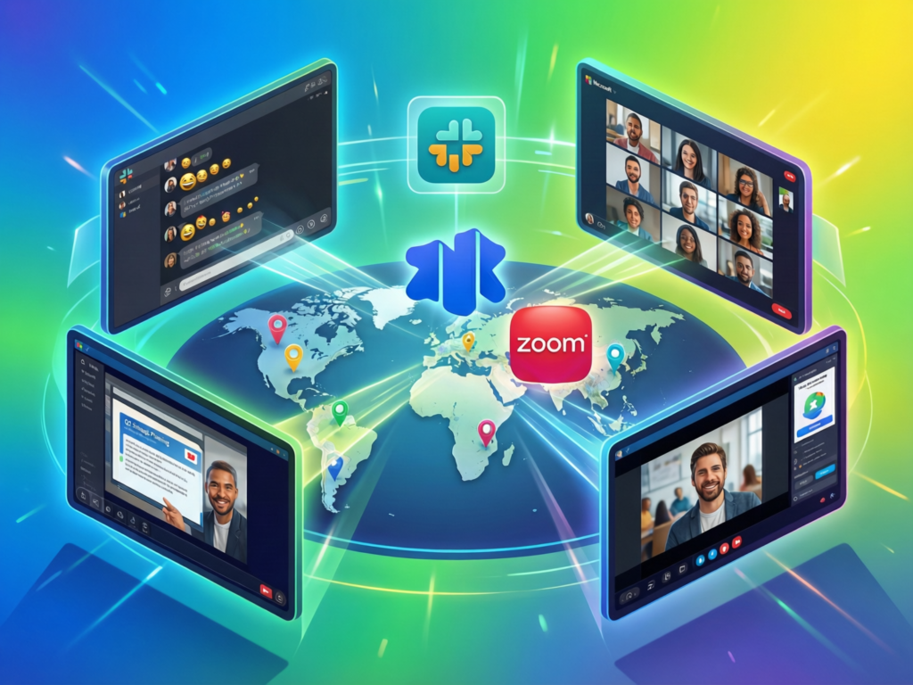 Remote and hybrid teams in US, UK and EU using Slack, Teams and Zoom