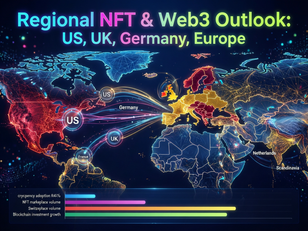 Regional map showing the NFT and Web3 outlook in the US, UK, Germany and Europe in 2025