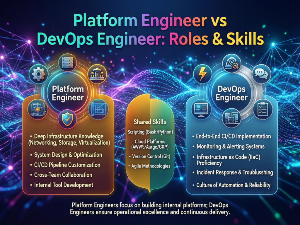 “Side-by-side view of platform engineer vs DevOps engineer roles and skills in US, UK and Europe”