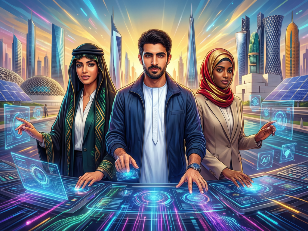 Illustration showing Saudization, Emiratisation and Qatarisation impact on tech hiring and outsourcing