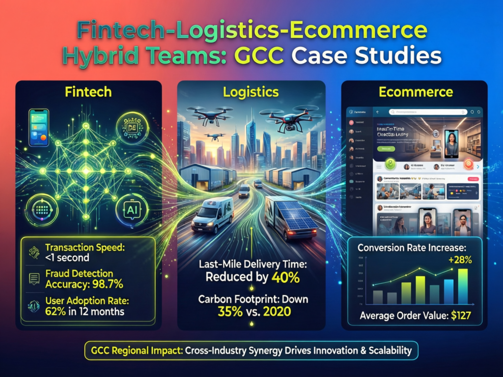 Visual of fintech, logistics and e-commerce companies using hybrid tech teams in GCC