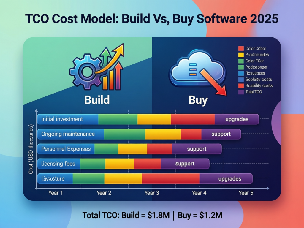 Total cost of ownership model for build vs buy software decisions