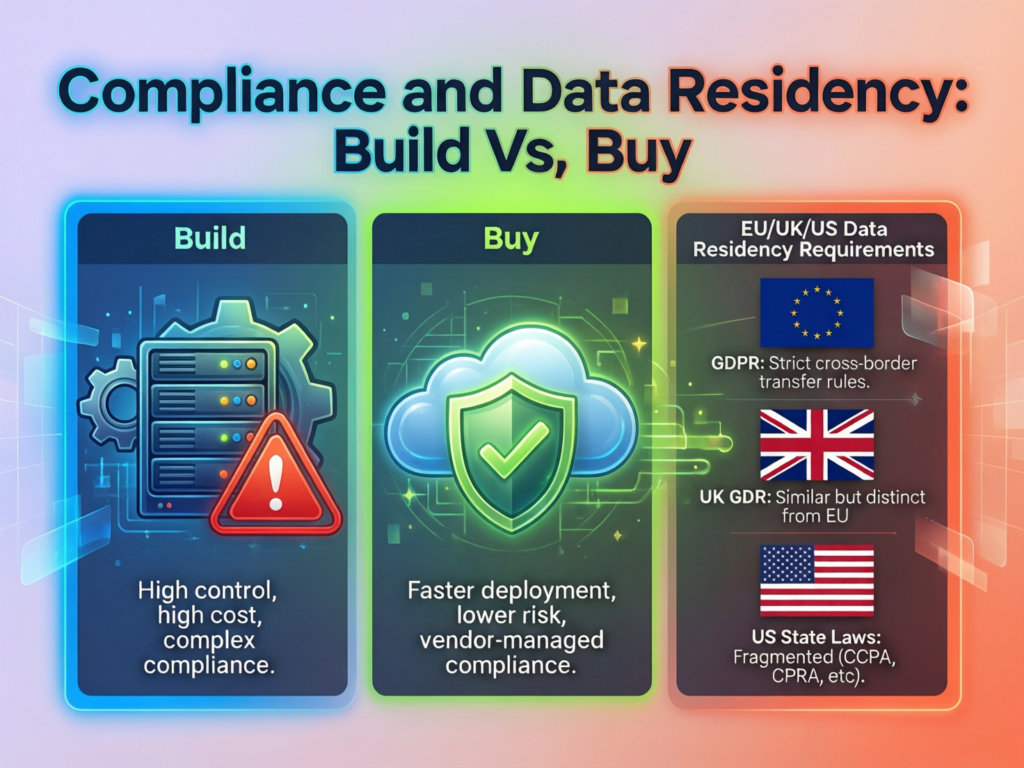 Compliance and data residency map for build vs buy software choices in US, UK and EU