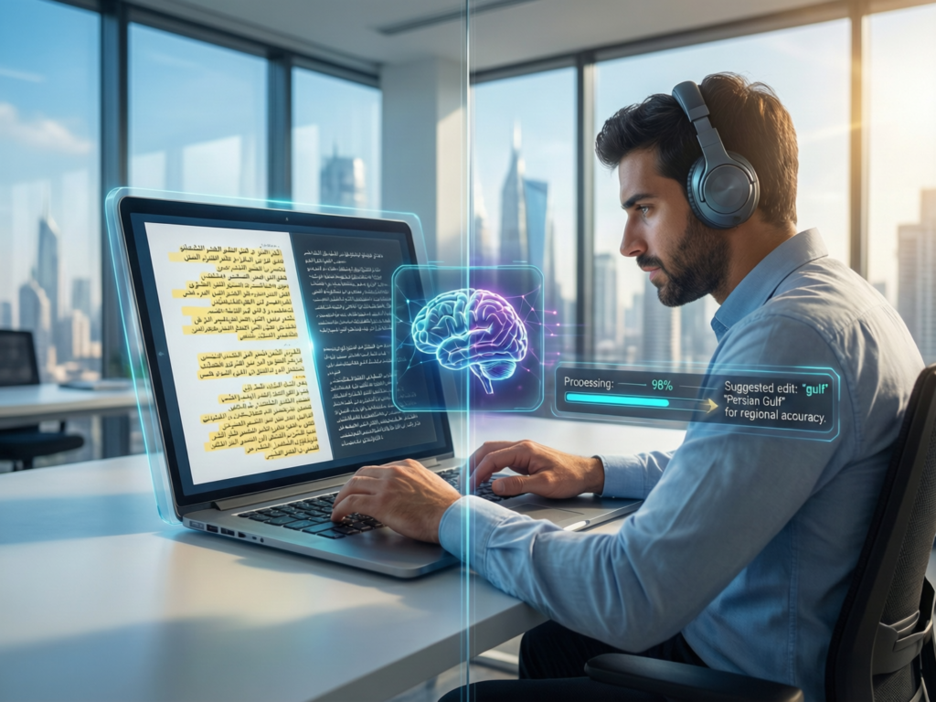 Human plus AI Arabic to English translation workflow for Gulf teams
