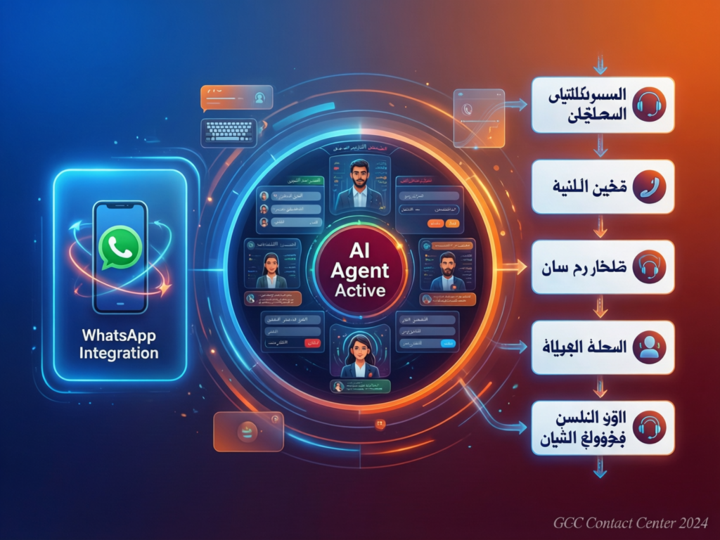 GCC contact center agents working alongside Arabic AI agents on WhatsApp and IVR