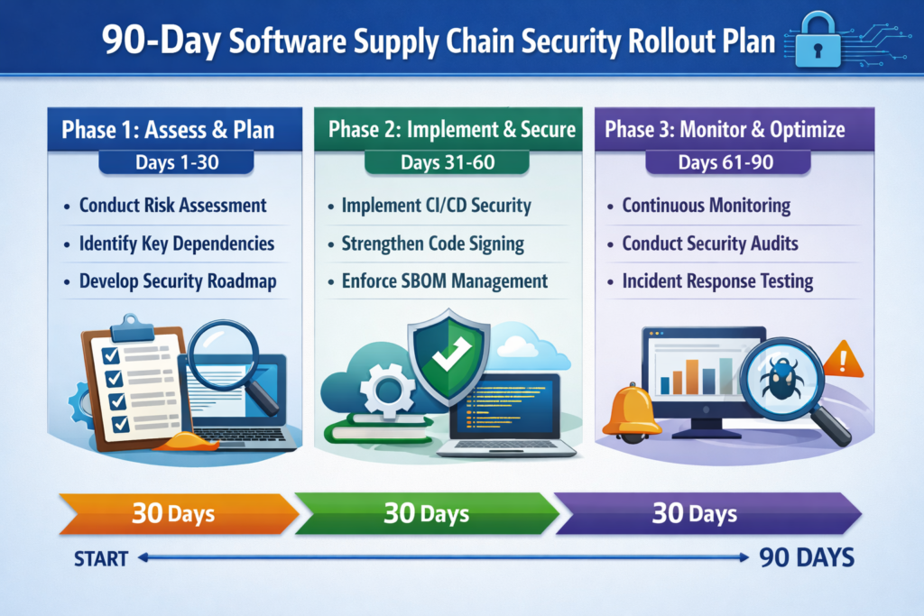 90-day rollout plan timeline for software supply chain security with SBOMs