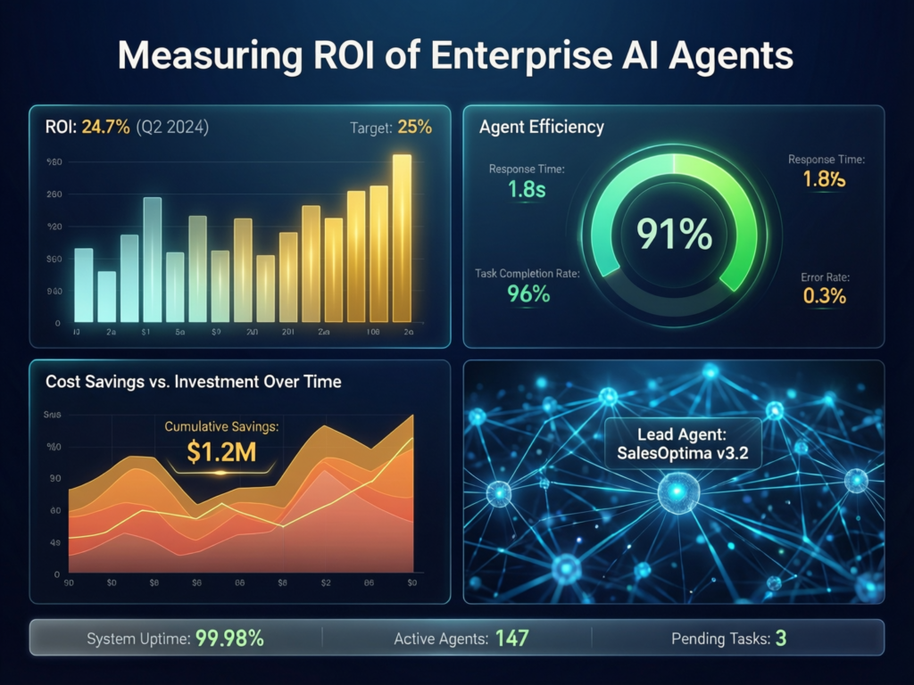 Dashboard measuring ROI and KPIs for enterprise AI agents