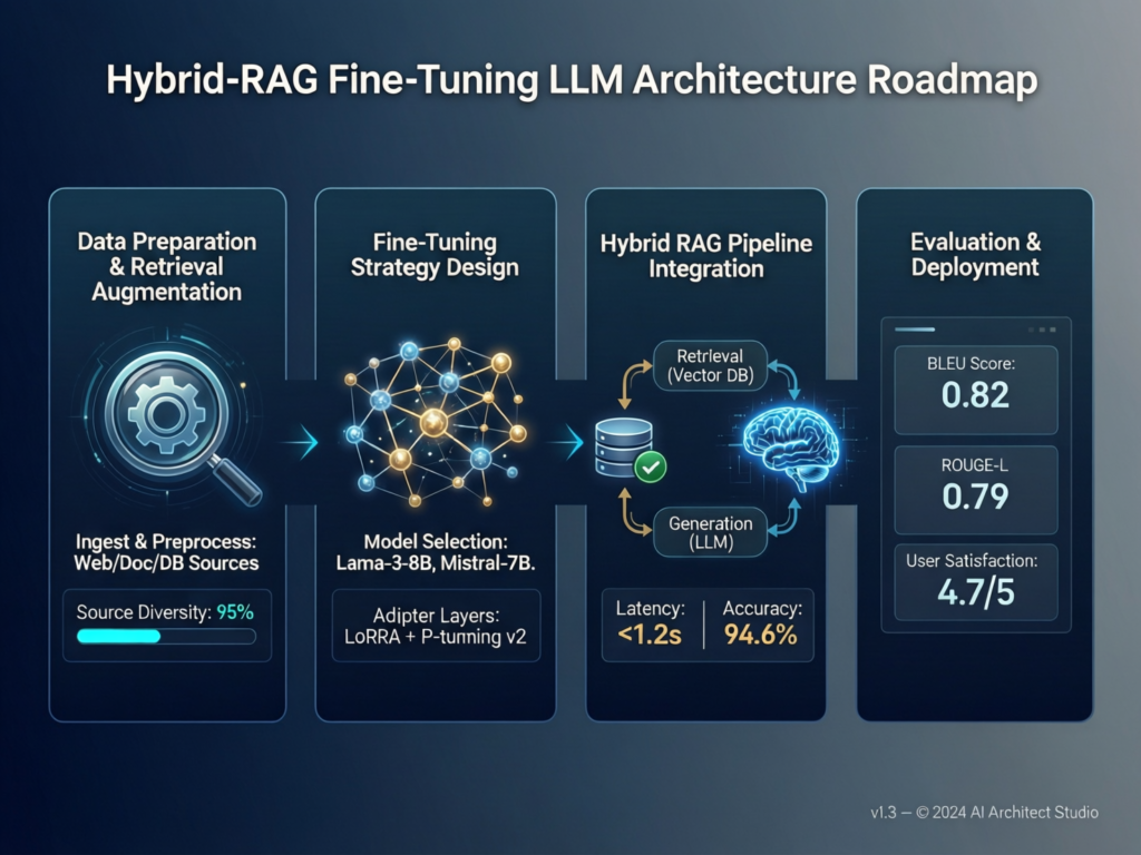 Hybrid RAG and fine tuning LLM architecture roadmap for enterprises.