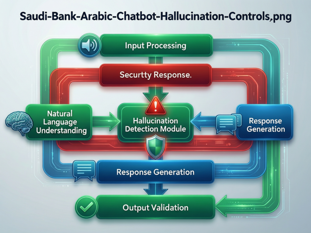 Saudi bank Arabic chatbot interface with hallucination controls for SAMA-regulated journeys