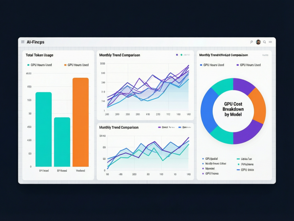 AI FinOps dashboard tracking LLM token usage and GPU cost