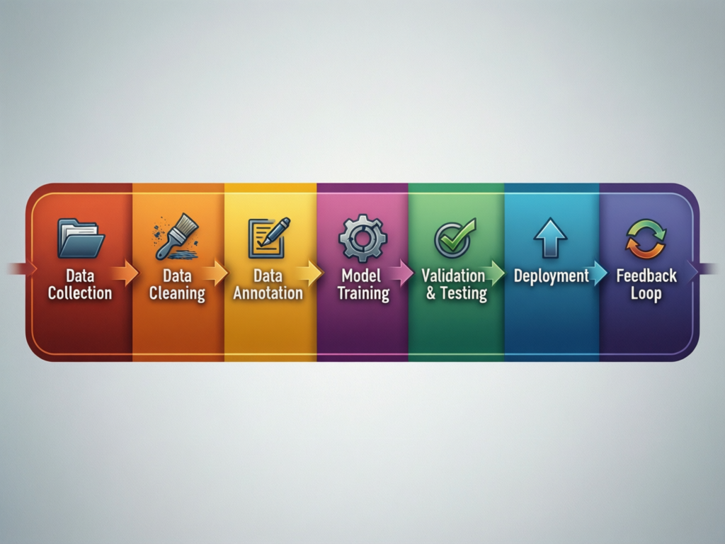 Diagram of AI training data lifecycle in MENA from collection to anonymisation and model training