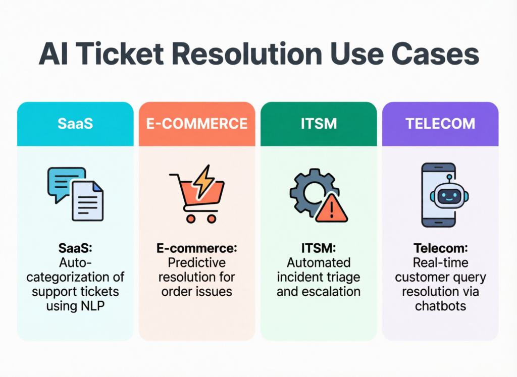 Use case montage of automated ticket resolution in SaaS, e-commerce, MSP/ITSM and telecom