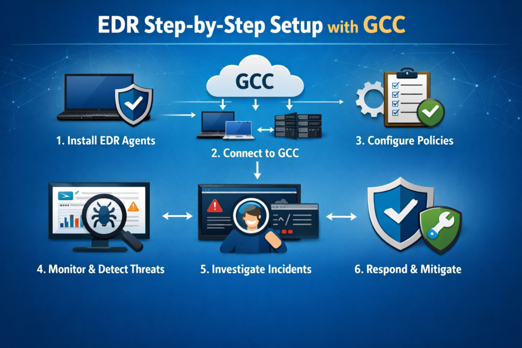 Step-by-step EDR setup flow for GCC laptops and servers
