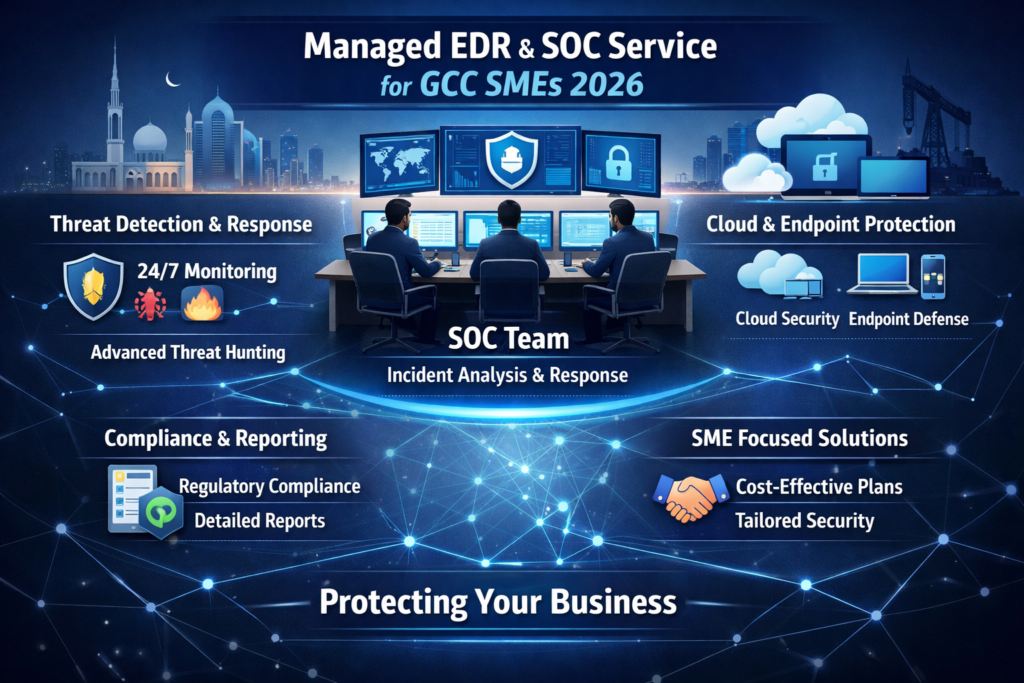 Illustration of GCC-based managed EDR and SOC-as-a-service helping small IT teams
