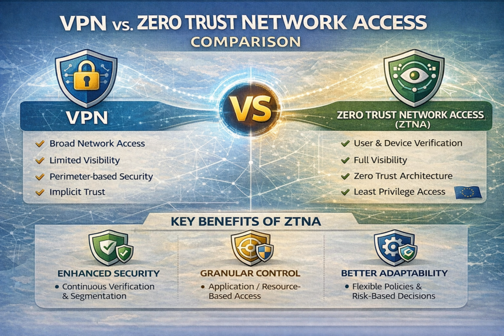 VPN vs Zero Trust Network Access comparison for remote work security