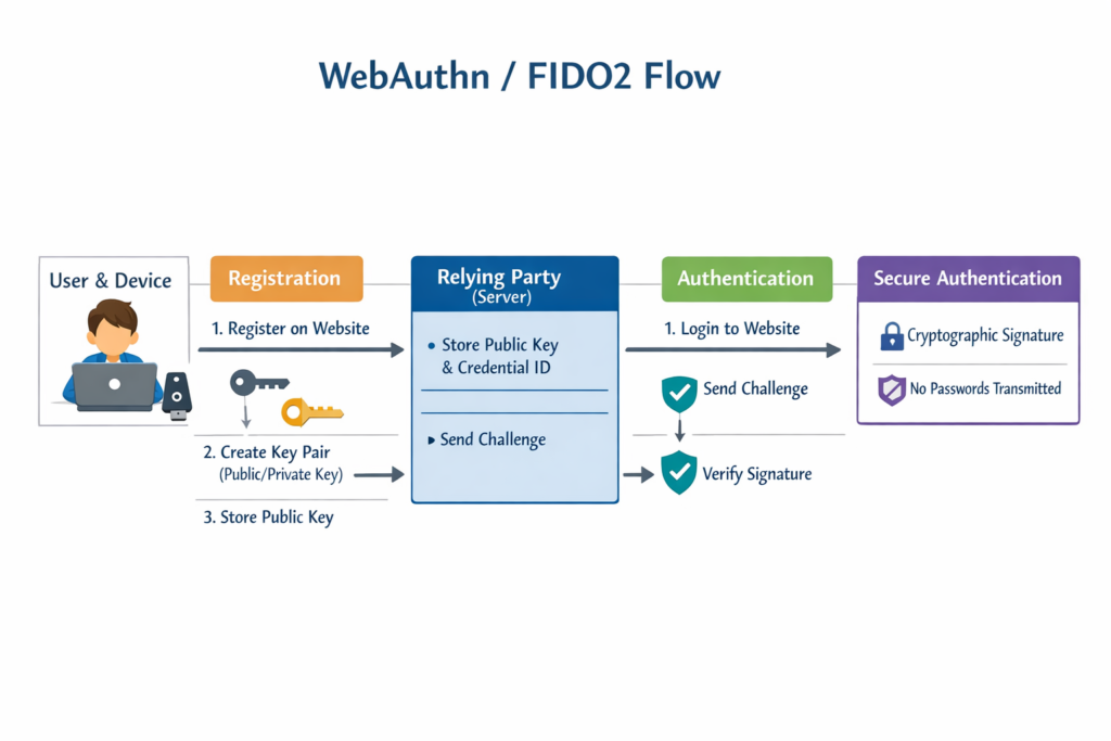 WebAuthn and FIDO2 authentication flow for phishing resistant MFA