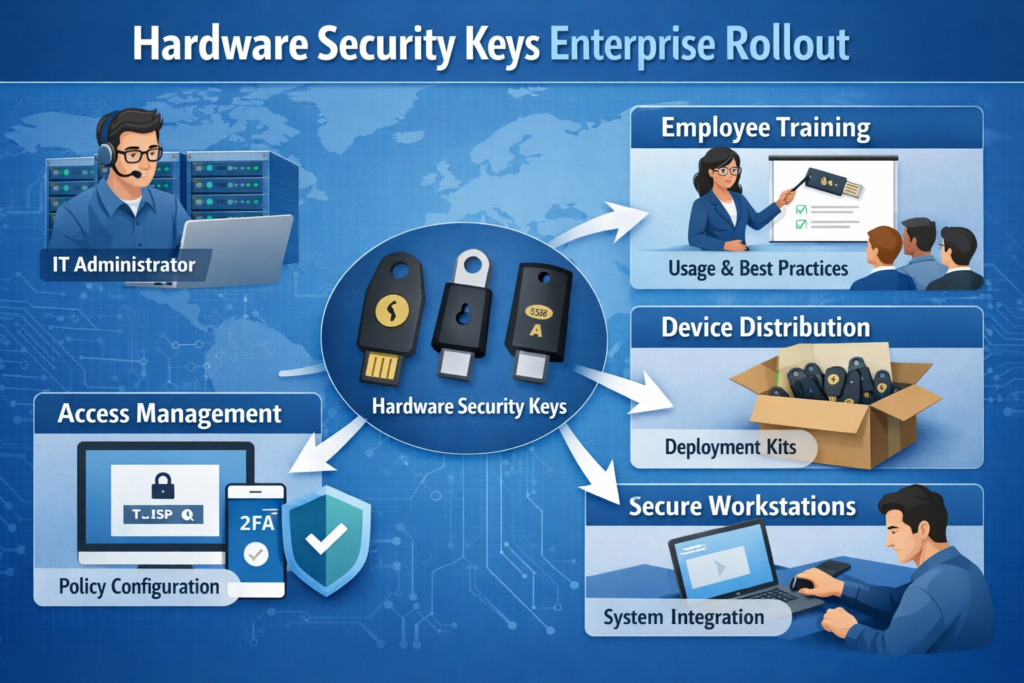 Enterprise rollout of FIDO2 hardware security keys alongside platform authenticators