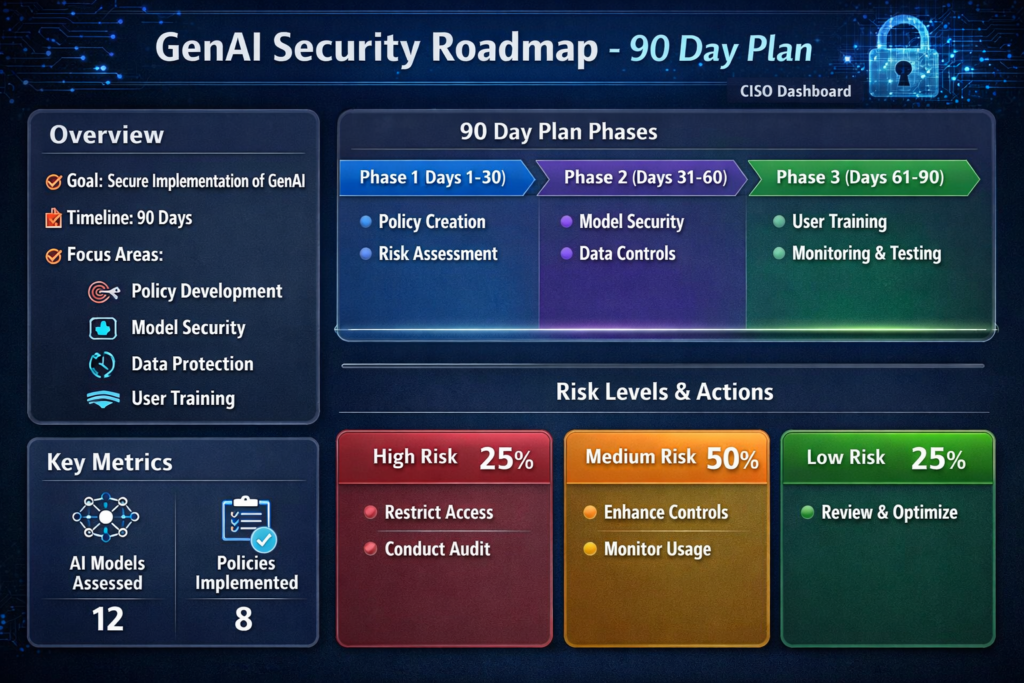 90-day GenAI security roadmap visual for CISOs and security teams