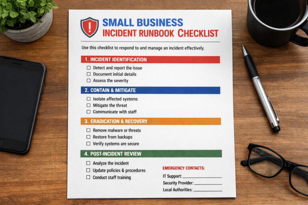 Simple incident response checklist PDF for non-technical small business owners