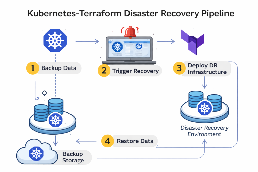 Kubernetes and Terraform disaster recovery pipeline for cloud workloads