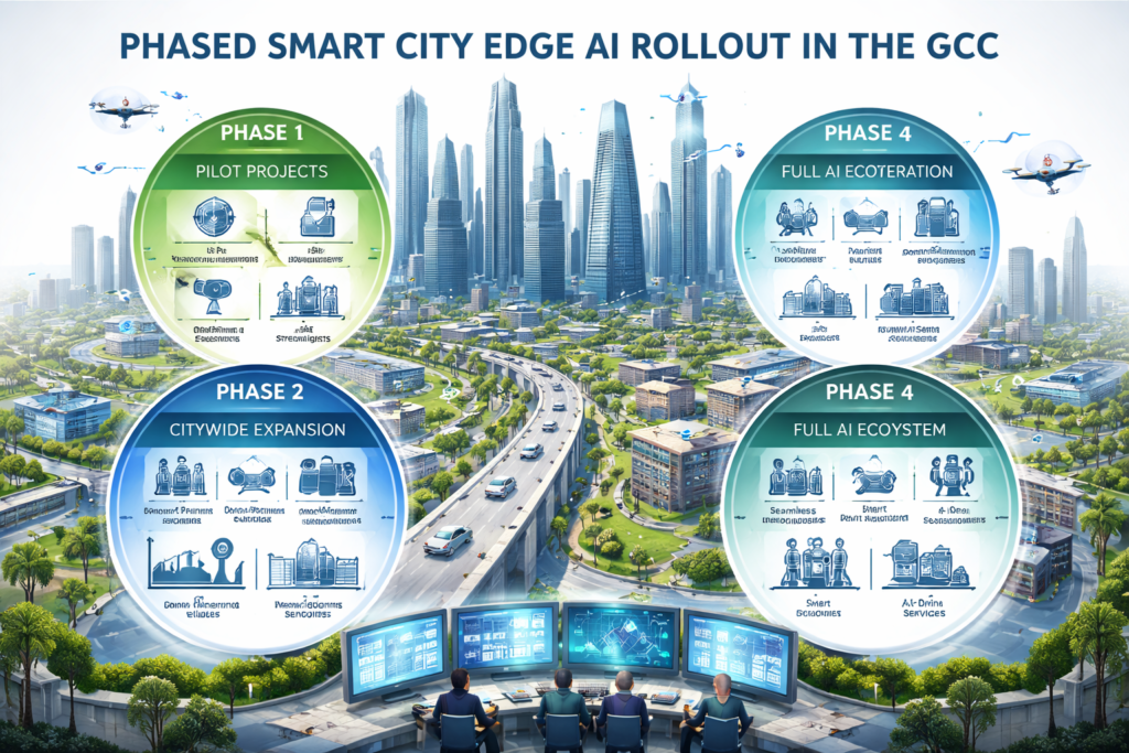 Phased rollout plan for edge AI smart city architecture in Saudi UAE and Qatar