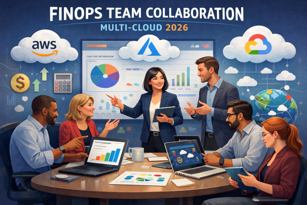 FinOps team collaborating on multi-cloud cost optimization strategy in 2026