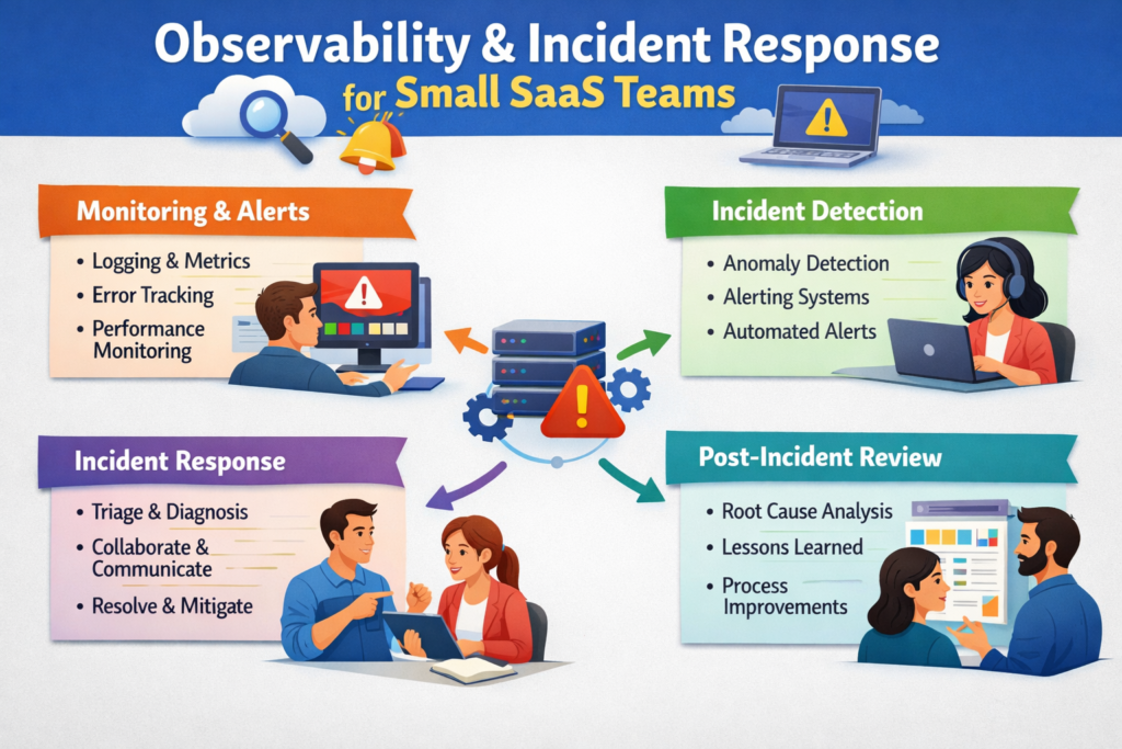 SRE for small teams observability stack with logs metrics traces and incident response workflow