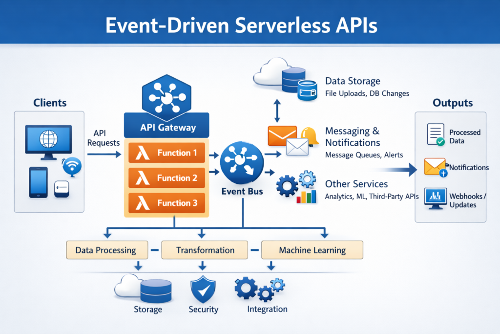 Event-driven serverless API architecture with gateway, auth and functions