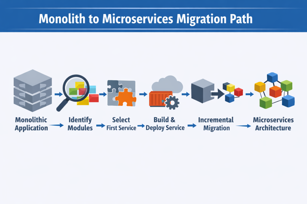 Safe monolith to microservices migration path using strangler pattern