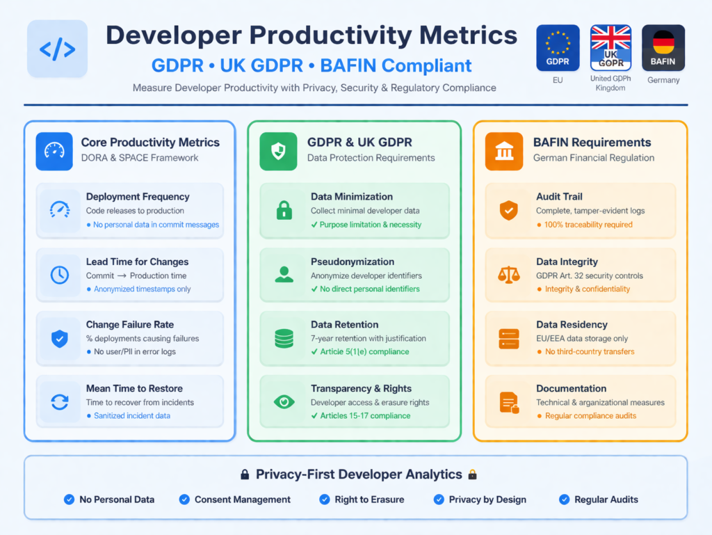 Developer productivity metrics adapted for GDPR, UK GDPR, and BaFin-sensitive teams
