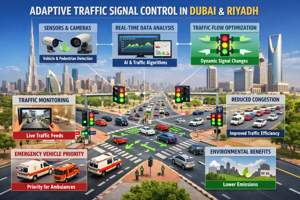 adaptive traffic signal control example for AI traffic optimization in GCC cities