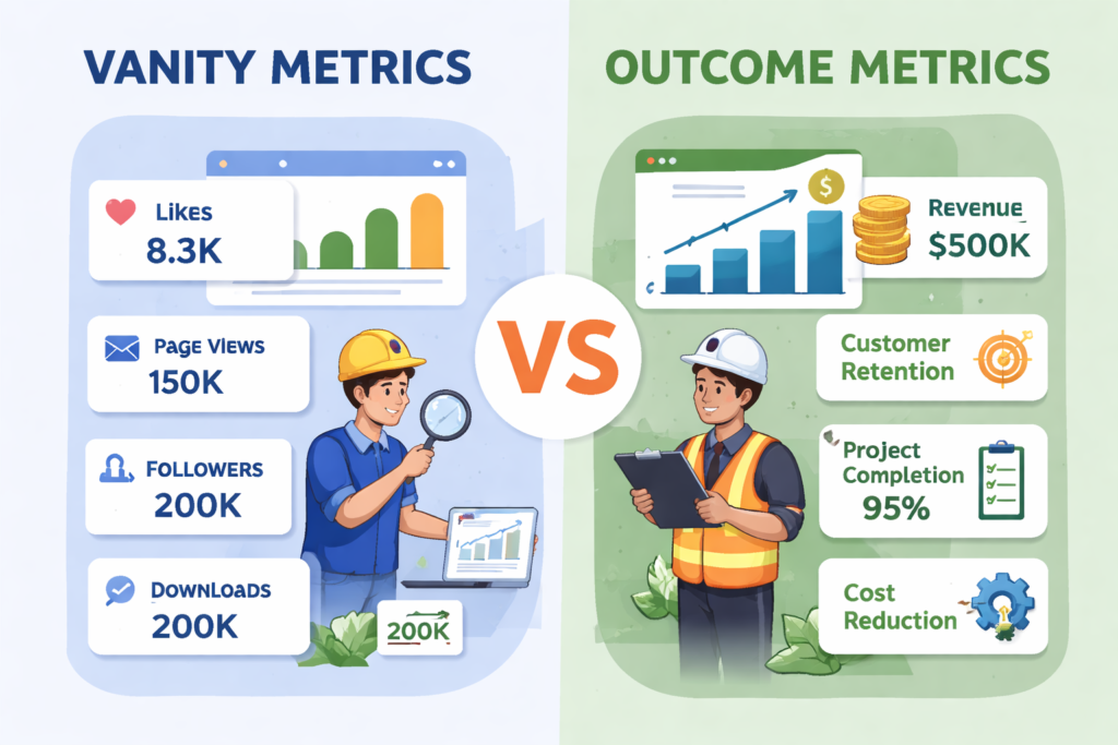 Vanity metrics vs outcome metrics in developer productivity measurement