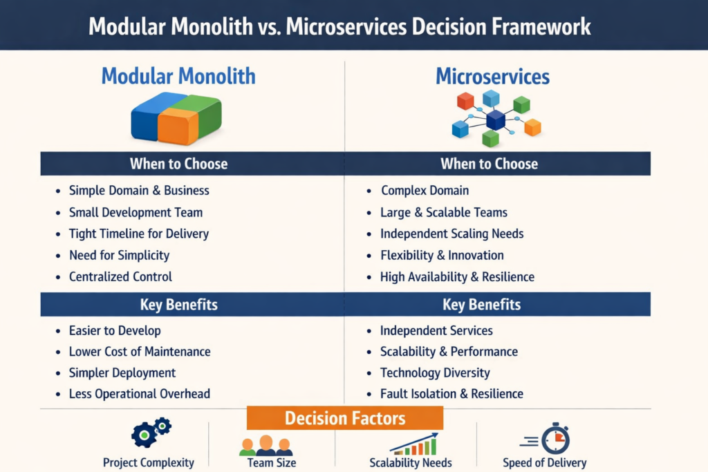 Modular monolith vs microservices decision framework for CTOs