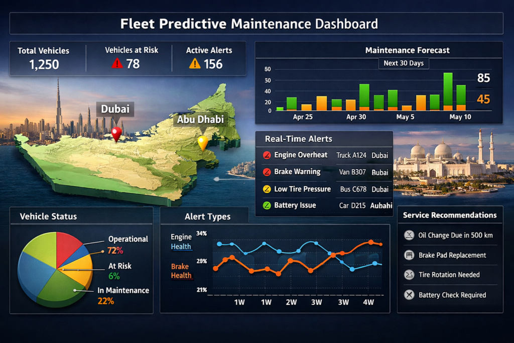 UAE fleet predictive maintenance software dashboard for buses and logistics vehicles