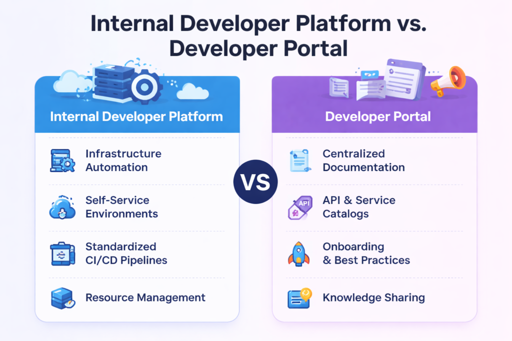 Internal developer platform vs internal developer portal comparison diagram