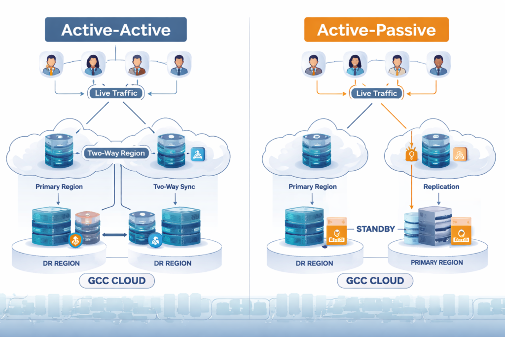 Active-active vs active-passive cloud disaster recovery GCC comparison