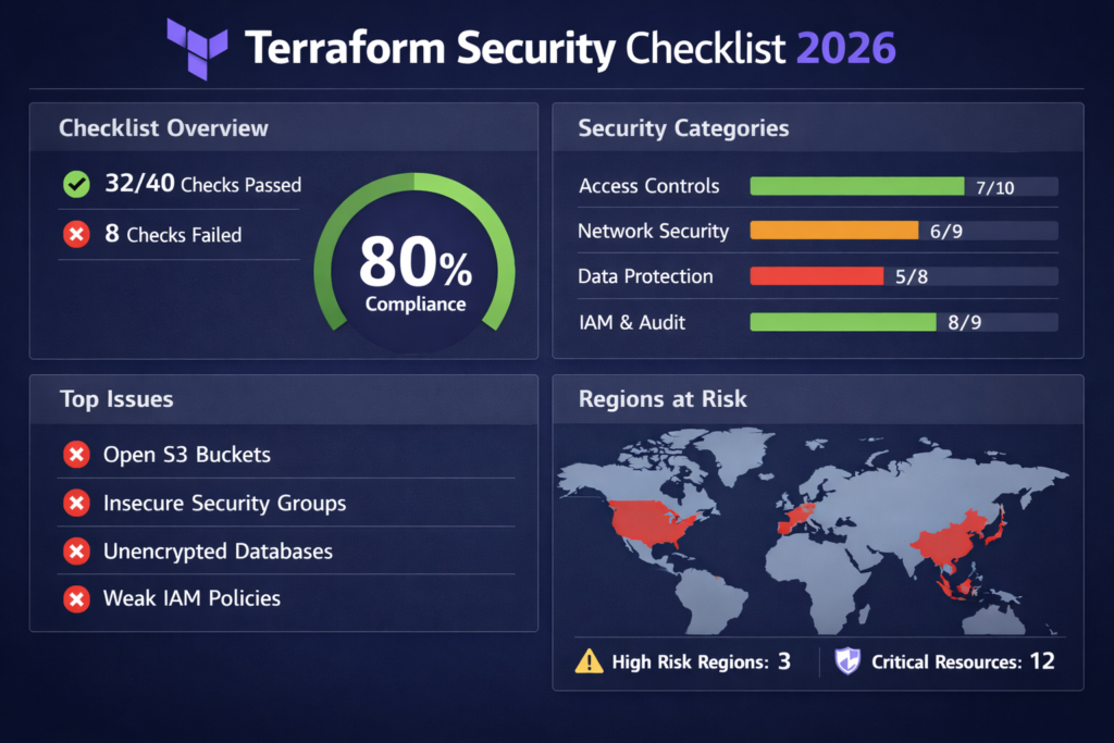 Terraform security checklist 2026 dashboard for Terraform security best practices