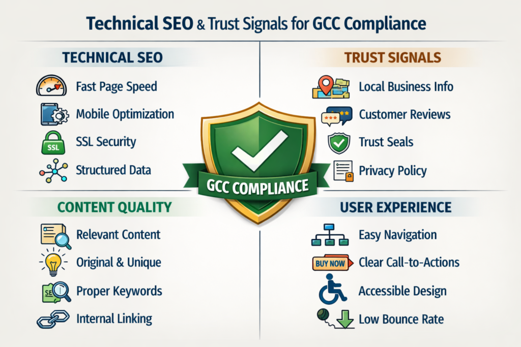 Technical SEO checklist aligned with GCC compliance and trust signals