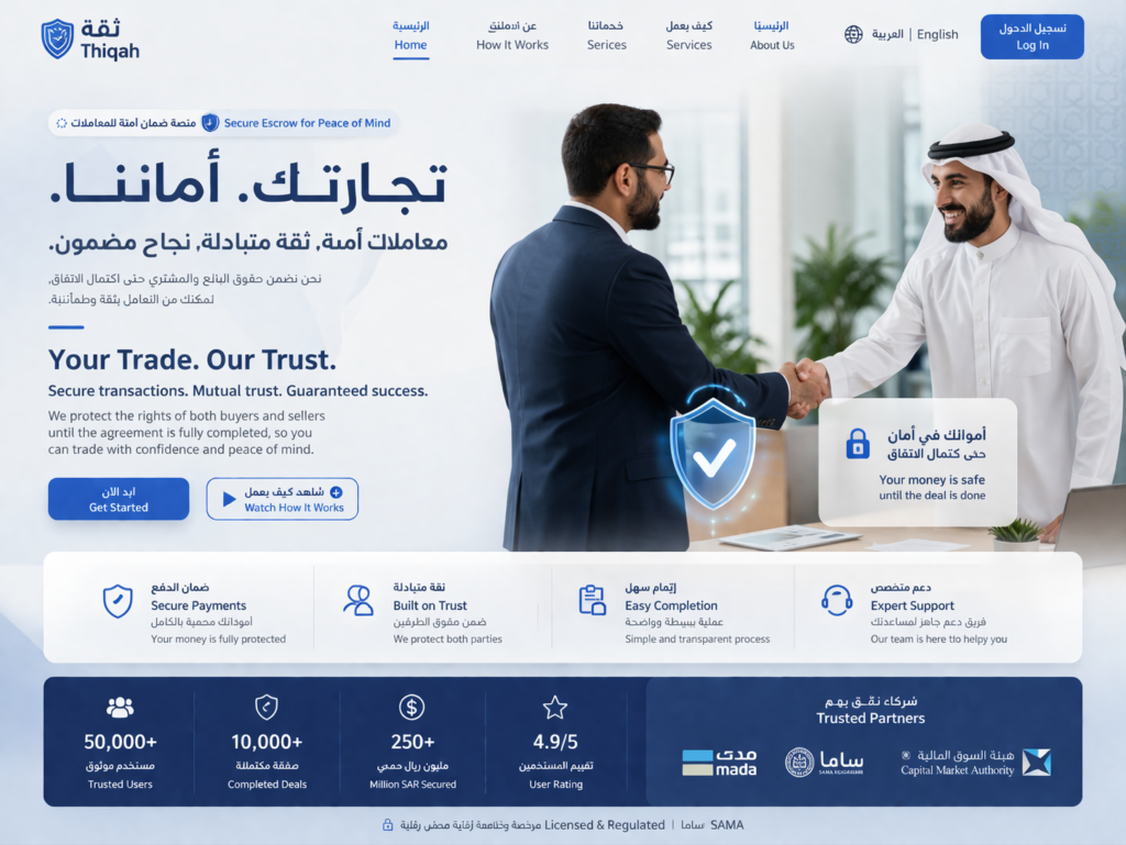 text: Arabic user experience and bilingual design for landing page trust signals