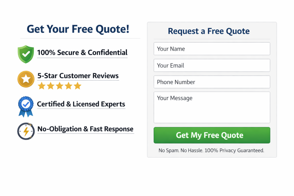 Trust signals for lead generation placed beside a high-converting contact form