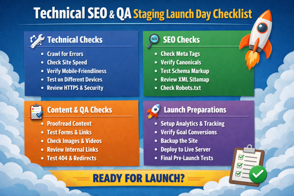 Technical SEO QA checklist for website redesign SEO staging and launch