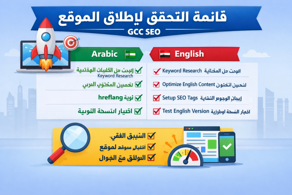 Arabic English site launch checklist for multilingual SEO in Saudi UAE and Qatar