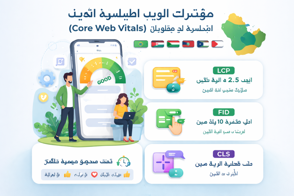 Technical SEO checklist showing Arabic Core Web Vitals performance on mobile