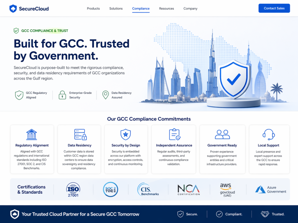 service page SEO trust signals for GCC regulated industries