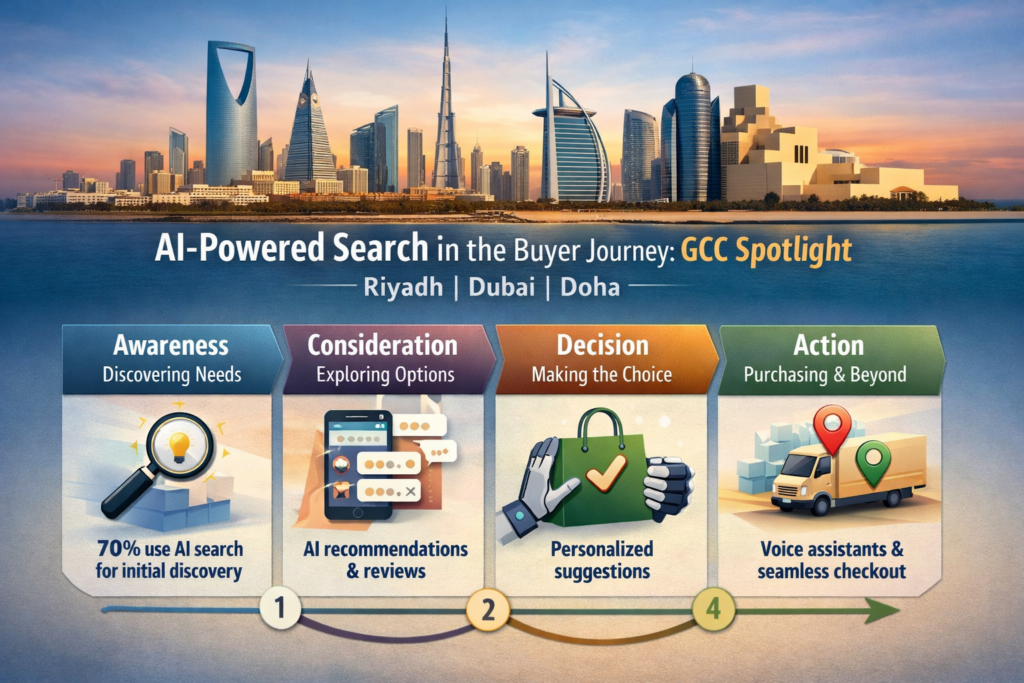 AI search buyer journey for AEO vs SEO vs GEO in GCC markets