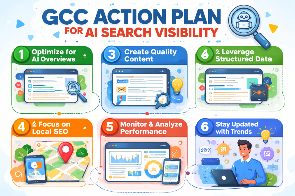 GCC action plan for improving AEO vs SEO vs GEO visibility